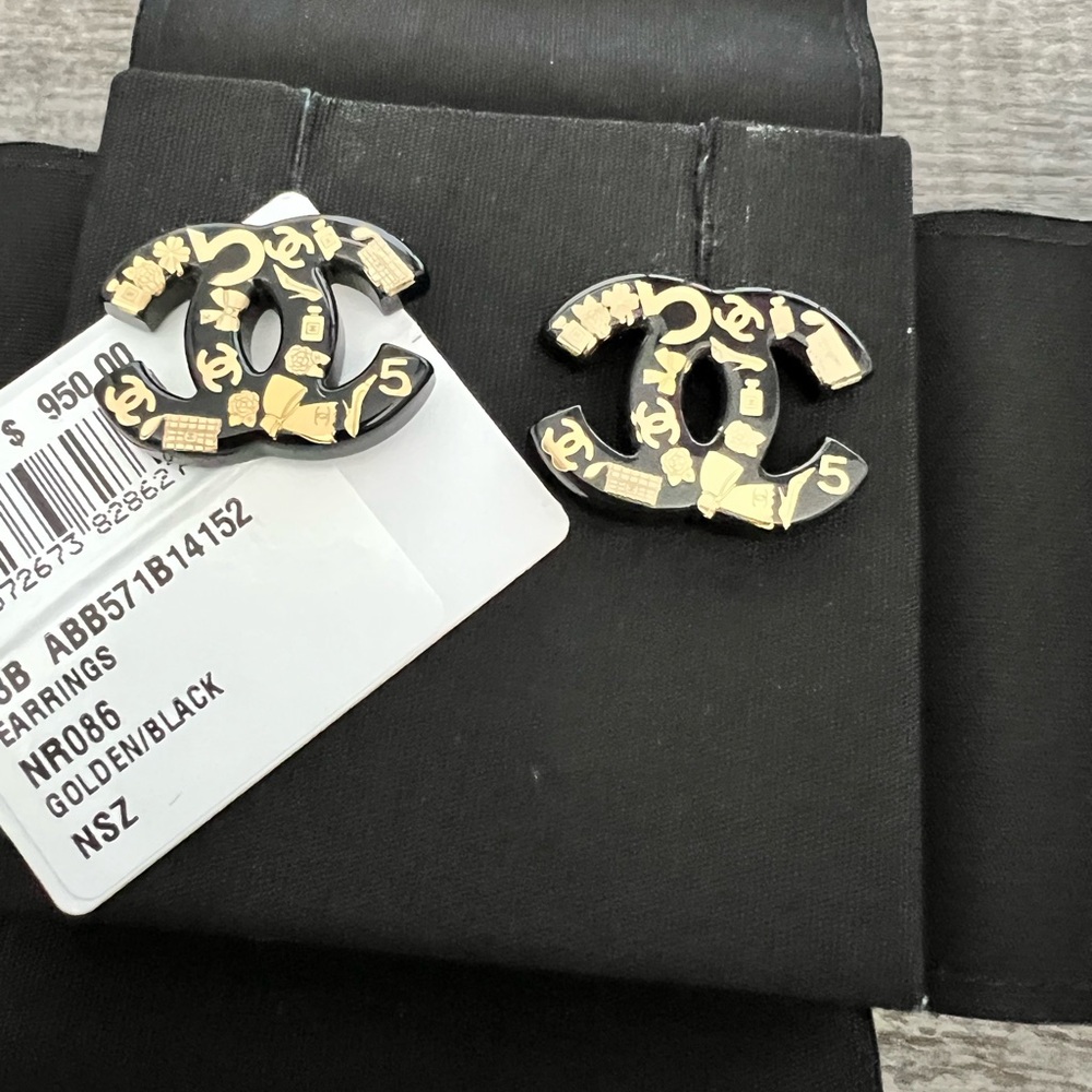 Chanel Gold and Black Earrings